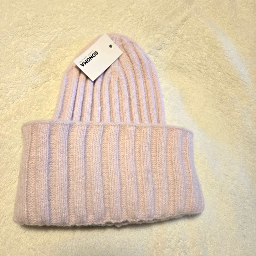 Sonoma Womens New Adoring Lilac Wide Rib Knit Beanie Hat